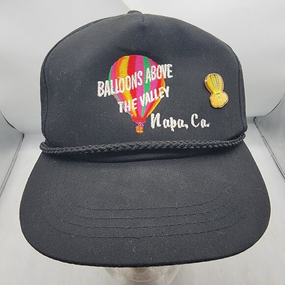 Balloons Above The Valley Napa California Black Hat Cap Balloon Pin Casual - Picture 1 of 10